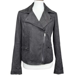 KUT From the Cloth Quinn Taupe Textured Faux Suede Motto Jacket